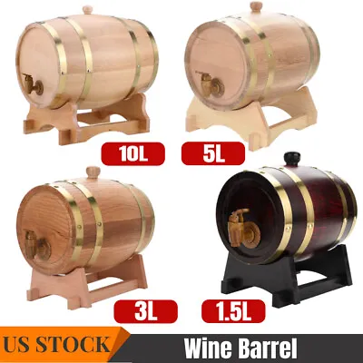 1.5L/3L/5L/10L Vintage Oak Timber Wine Barrel For Beer Whiskey Rum Port Wood Keg • $33.24