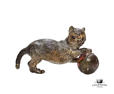 Antique GESHUTZ Austria Vienna Bronze Cold Painted Miniature Cat Ball Figurine • $149.99