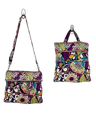 Vera Bradley Crossbody Bag Purple Plum Crazy Floral Convertible Colorful Tote • $34.98