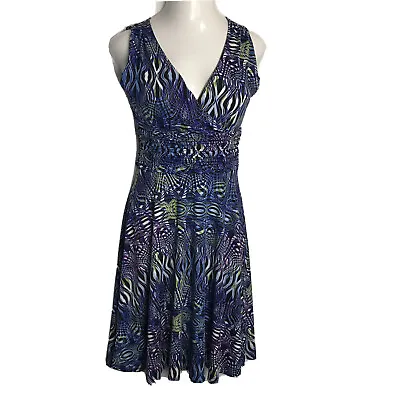 AA Studio AA Cute Classy Sleeveless Dress ~ Sz 8P ~ Blue ~ Knee Length ~Stretchy • $13.29