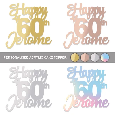 Personalise Birthday Acrylic Mirror Cake Topper Custom Cake Decor 13th 60th 70th • £0.99