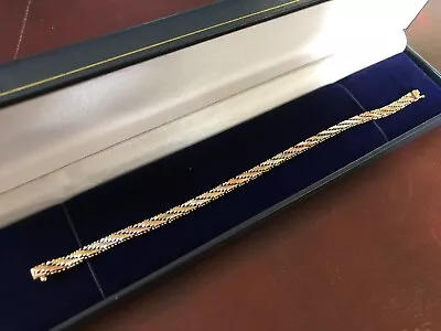 9ct Tri Color Yellow Rose White Gold Brick Mesh Fancy Bracelet 7.5  19 Cm 375 9k • £399