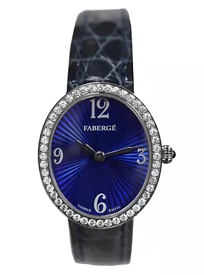 Faberge Anastasia Diamonds 18k White Gold Blue Email Dial 24MM Lady Quartz Watch • $4695