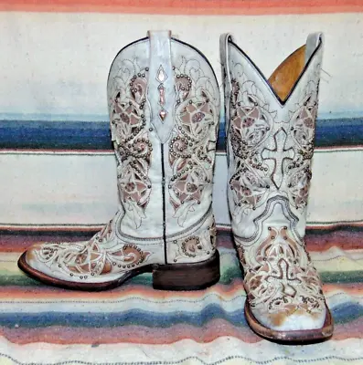 Womens Corral Brown Leather Inlay / Overlay Cross Cowboy Boots 7 M Very Good Con • $159