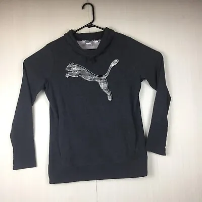 PUMA Pullover Sweatshirt Mens Medium Gray Logo Turtleneck Pockets Long Sleeve • $17.99