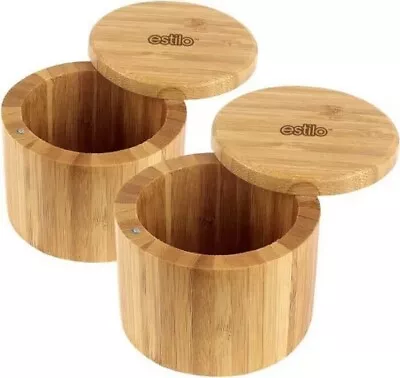 Estilo 100% Natural Bamboo Salt And Spice Box With Lid Set 2 • $12.99