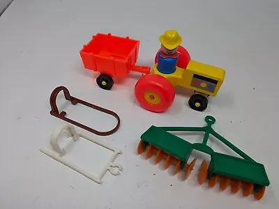 Vintage Fisher Price Little People Farmer Tractor Disker Wagon Harnesses • $15