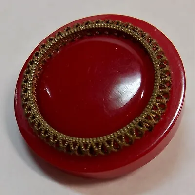 Vtg Cherry Red Bakelite Shoe Dress Shawl Clip Metal Filigree Accent Large 2  Mcm • $18.95