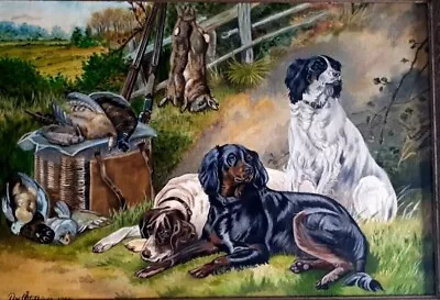 British Original Oil On Canvassed Board Painting - Hunting Dogs - Game - Art • £124