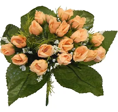 21 Peach 1  Mini Roses Bouquet Artificial Silk Flowers Fake Faux Bush • $1.80