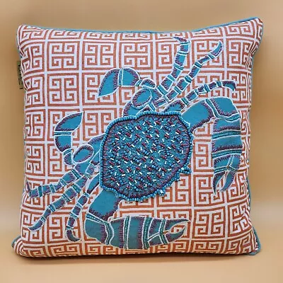 Nicole Miller Home Crab Beaded Turquoise Green Summer Beach Cushion Pillow • $29.95
