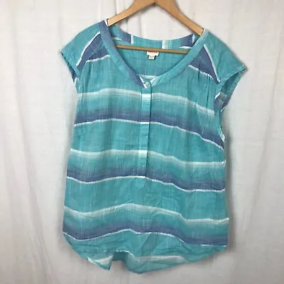 Merona Women's Striped Popover Shirt Cap Sleeve Blue White Casual Size XXL • $8.22