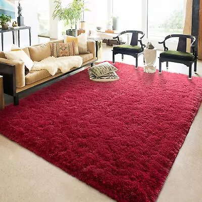 Chicrug Wine Red Fluffy Area Rugs For Living Room Bedroom Large Area Rug For • $26.79