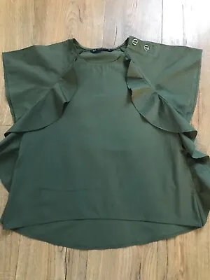 Kharki Green Top Ruffles Zara XS • £0.99