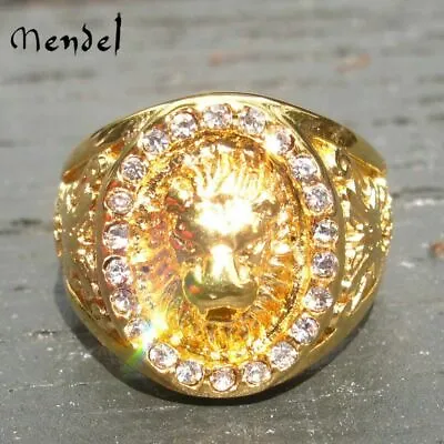 MENDEL Mens Gold Plated Stainless Steel CZ Lion Head Of Judah Ring Men Size 7-15 • $15.99