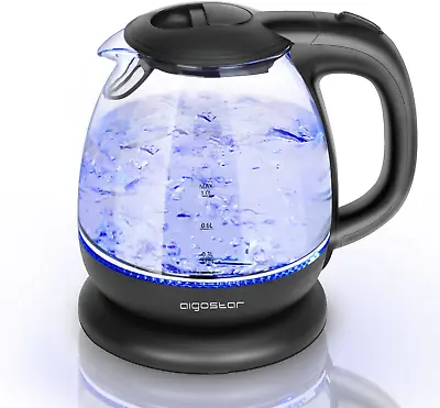 Aigostar Small Electric Kettle 1.0L Black Glass Kettle Cordless Compact Mini - • £32.75