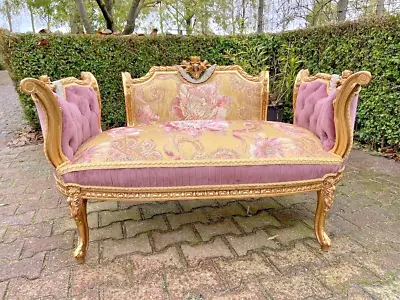 Regal Elegance: French Louis XVI Settee Adorned In Damask And Rose Pink Velvet • $2400