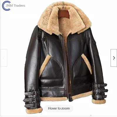 Mens Aviator RAF B3 Pilot Flying Bomber Real Shearling Sheepskin Leather Jacket • $194.99