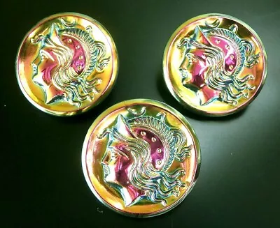 3 Czech VASELINE Glass Buttons #P235 - 32 Mm Or 1-1/4  - RAINBOW IRIDESCENT!!!!! • $11.99