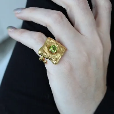 Jean Mahie Paris Rare Sculptural Cocktail Ring In Solid 22Kt Yellow Gold With Pe • $14500