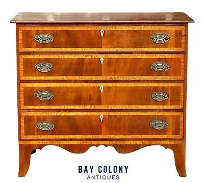 Antique Cherry & Tiger Maple Hepplewhite Chest Of Drawers - Spooner & Fitts • $3847.50