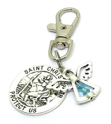 £3.99 • Buy Birthstone St Christopher & Guardian Angel Swivel Keyring, Lucky Bag Charm Gift
