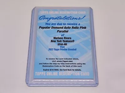 2023 Topps Pristine Popular Demand Auto Relic Pink MARIANO RIVERA ~Redemption • $102.50