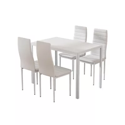 Artiss Dining Chairs And Table Dining Set 4 Chair Set Of 5 Wooden Top White • $166.44