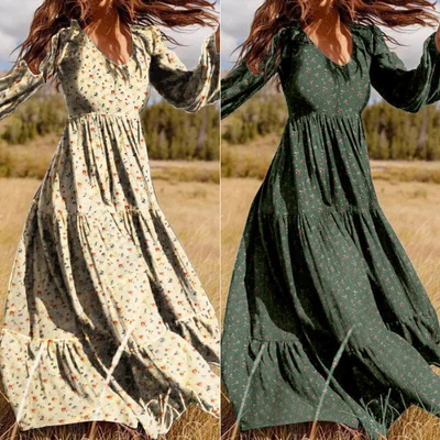 £14.39 • Buy Women Winter Floral V Neck Long Layered Dress Wedding Party Prom Dresses 8-24