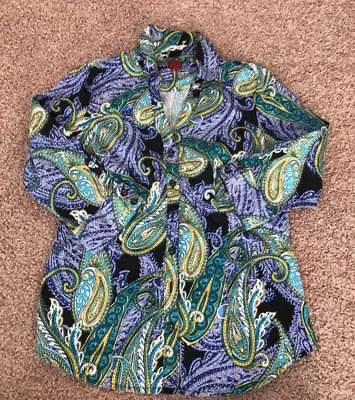 £7.75 • Buy 212 Collection Womens Multicolored Baroque Print 3/4 Sleeve Button Down Sz XS