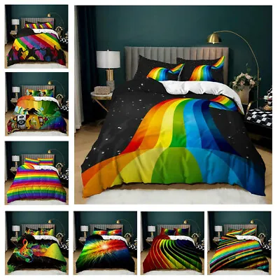 Rainbow Bedding Set Quilt Duvet Cover Pillowcase Single Double King All Sizes • £36.57