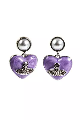 Vivienne Westwood Womens Silver Tone Purple Enamel Heart Orb Dangle Earrings 1  • $148.83