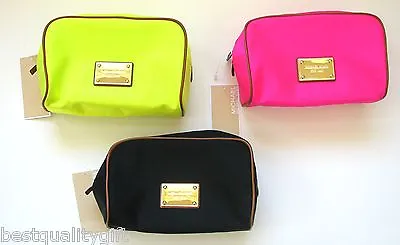 New Michael Kors Abbey Large Neon Pink+yellow+black Nylon Cosmeticmakeup Bag • $76.49