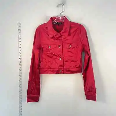 VTG USA Hot Kiss Red Satin Womens L Cropped Jacket  • $35
