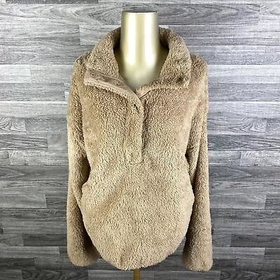 H&M Snap Front Collared Long Sleeve Tan Faux Fur Pullover Jacket Women's Size XL • $37