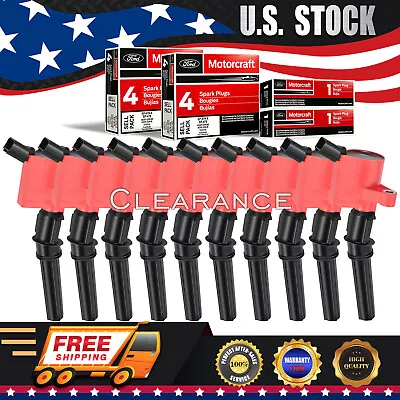 10x Motorcraft Spark Plugs SP479 & Ignition Coils DG508 For Ford F550 F450 V10 • $110