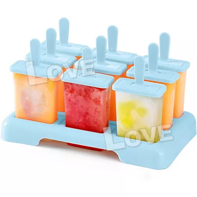 9 Cells Block Moulds Ice Cream Mold Icy Pole Jelly Pop Popsicle Maker Mould Tray • $11.95