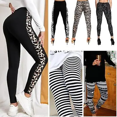 Womens Ladies Full Length Soft Stretchy Printed Leggings Gym Skinny Casual Pants • £7.99