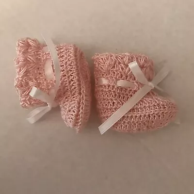 Crochet Baby Shoes Baby Booties Doll Shoes Doll Booties V Light Pink With Ribbon • $6