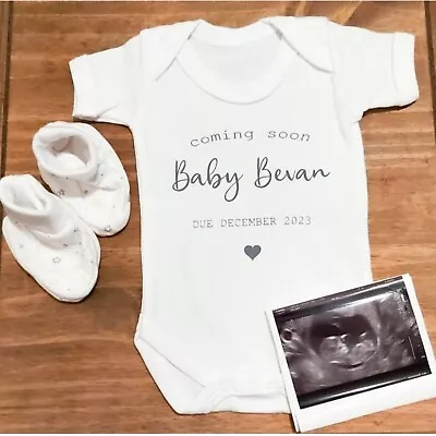 £6.99 • Buy Personalised Custom Baby Name Vest Heart Baby Grow Bodysuit Reveal Announcement
