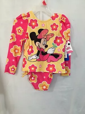 NWT Disney Minnie Mouse Rash Guard Deluxe Swimsuit  2 Pc UPF 50+ Girls U Pick • $22.73