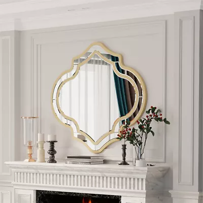 Stunning Silver Decorative Wall Mirror Gold Rim Entryway Hallway Hanging Mirror • $169.95