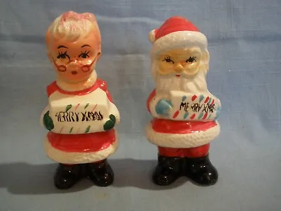 Vintage Japan~santa & Mrs Claus  Merry Xmas  Salt & Pepper Shakers • $15.99