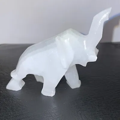 VINTAGE Hand Carved Elephant 3  Tall Figurine White Onyx/Quartz/Marble Ornament • £7.99