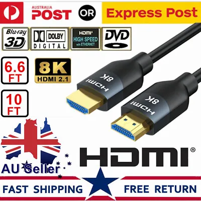 Premium HDMI Cable V2.1 Ultra HD 8K 3D Gold Plated High Speed Ethernet HEC ARC A • $3