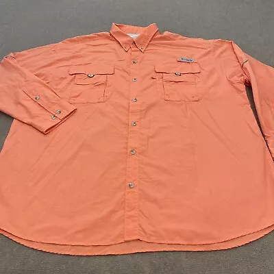 Columbia PFG Shirt Mens 2XL XXL Vented Orange Long Sleeve Button Nylon Outdoor • $14.95