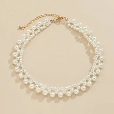 Imitation Pearl Necklace Choker Bead Collar Necklace • £6.99