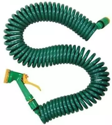 New Blade 15M Coil Garden Hose With Adjustable Green Spray Head Adjustable • £11.75