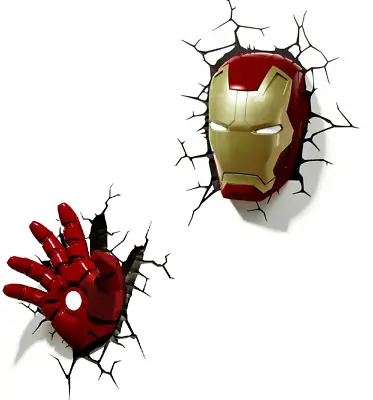 Marvel Iron Man Hand And Mask 3D FX Light Avengers Wall Deco Night Light Sticker • £49.99