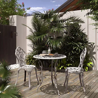 Outdoor 3 Piece Patio Set Rose Design Weather Resistant Table 2 Chairs White • $144.95